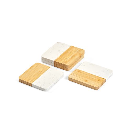 Posavasos Kahlo de mármol y bambú. Set de 4 unidades