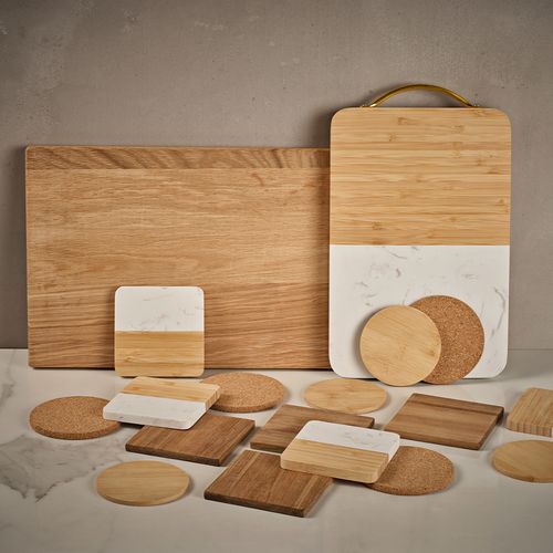 Posavasos Kahlo de mármol y bambú. Set de 4 unidades