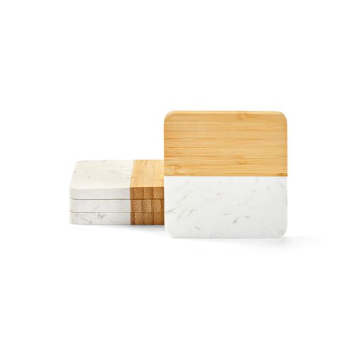 Posavasos Kahlo de mármol y bambú. Set de 4 unidades
