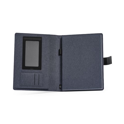 Carpeta Tolstoi A4 de rPET. Bloc con  64 hojas FSC y cierre rPU