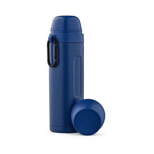 azul marino Termo Loire; de rInox, 810 ml. Incluye 2 tazas y mosquetón