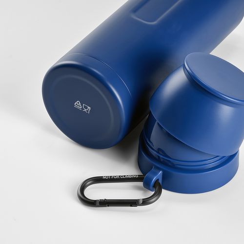 azul marino Termo Loire; de rInox, 810 ml. Incluye 2 tazas y mosquetón