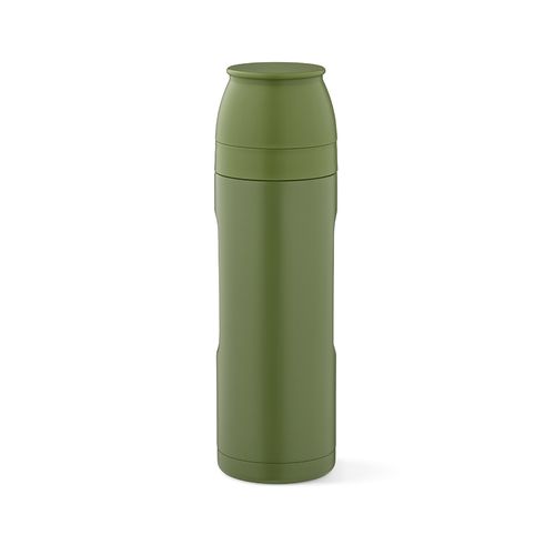 ejército verde Termo Loire; de rInox, 810 ml. Incluye 2 tazas y mosquetón