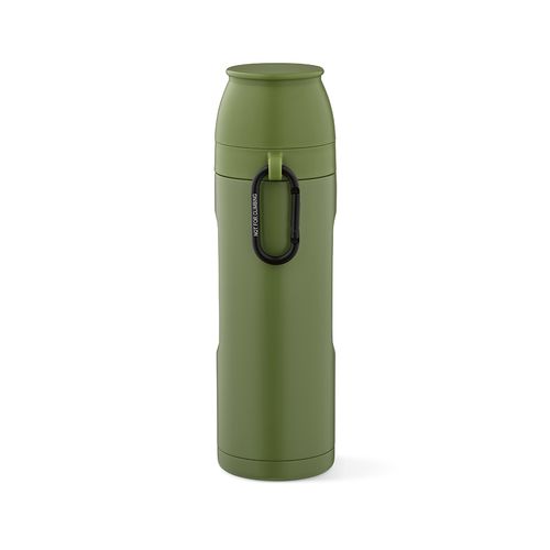 ejército verde Termo Loire; de rInox, 810 ml. Incluye 2 tazas y mosquetón