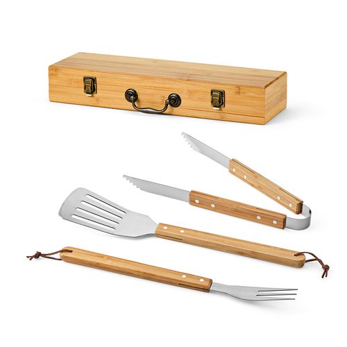 Set barbecue Turner bambou,mallette: pince, fourchette et spatule