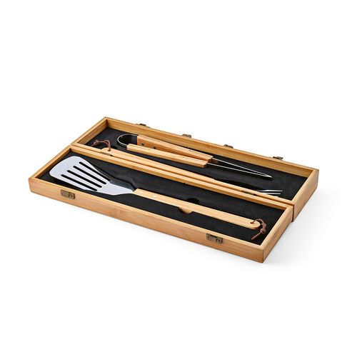 Set barbecue Turner bambou,mallette: pince, fourchette et spatule