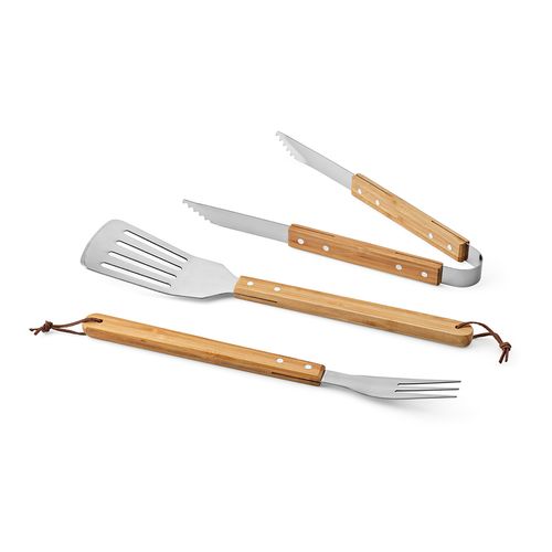 Set barbecue Turner bambou,mallette: pince, fourchette et spatule - 6