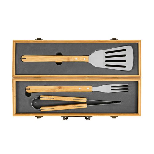 Set barbecue Turner bambou,mallette: pince, fourchette et spatule