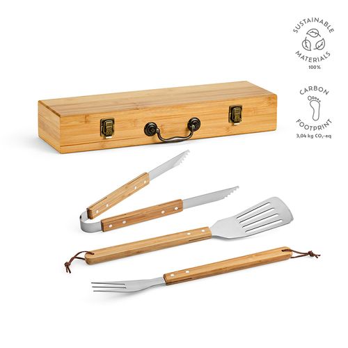 Set barbecue Turner bambou,mallette: pince, fourchette et spatule