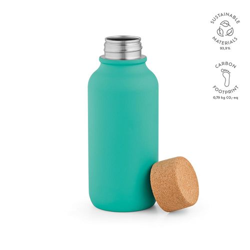 turquesa Botella Volga; de rInox y corcho, 530 ml. Pared simple, hermética