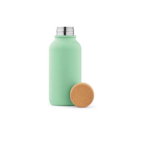 verde pastel Botella Volga; de rInox y corcho, 530 ml. Pared simple, hermética
