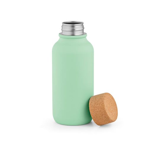 verde pastel Botella Volga; de rInox y corcho, 530 ml. Pared simple, hermética