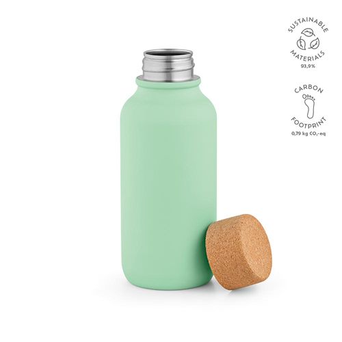 verde pastel Botella Volga; de rInox y corcho, 530 ml. Pared simple, hermética
