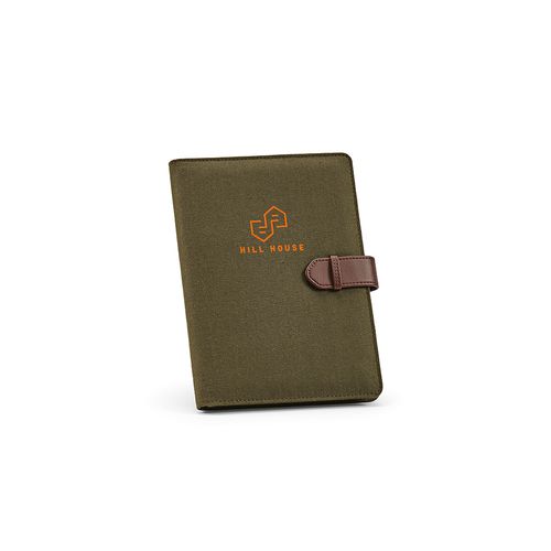 Carpeta Eliot A5 de rCotton. Bloc de 64 hojas FSC y cierre de rPU