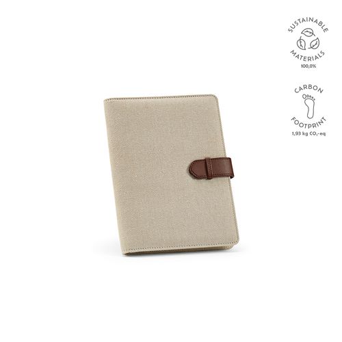 natural Carpeta Eliot A5 de rCotton. Bloc de 64 hojas FSC y cierre de rPU