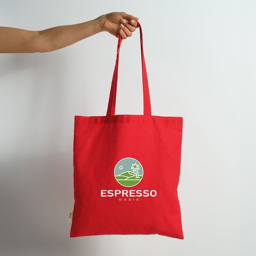 red Bolsa de compra Everest; algodón reciclado 140 gsm Asas de 65 cm