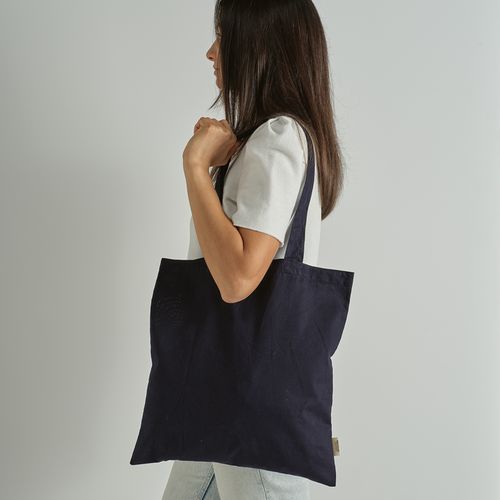 azul marino Bolsa de compra Everest; algodón reciclado 140 gsm Asas de 65 cm