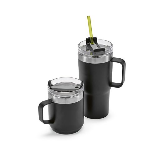 black Taza Neman; de rInox, de 580 ml. Doble pared y tapa giratoria