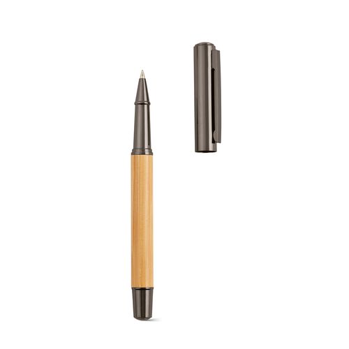 Stylo Aeschylus en bambou et inox, encre bleue 2 km