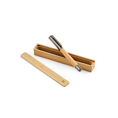 Stylo Aeschylus en bambou et inox, encre bleue 2 km