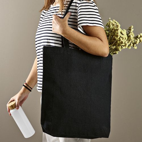 black Bolsa de compra Blanc; rCotton de 220 gsm. Asas de 65 cm y fuelle