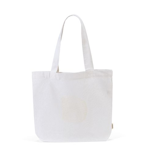 white Bolsa de compra Blanc; rCotton de 220 gsm. Asas de 65 cm y fuelle