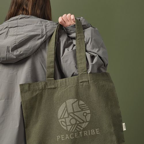 ejército verde Bolsa de compra Blanc; rCotton de 220 gsm. Asas de 65 cm y fuelle
