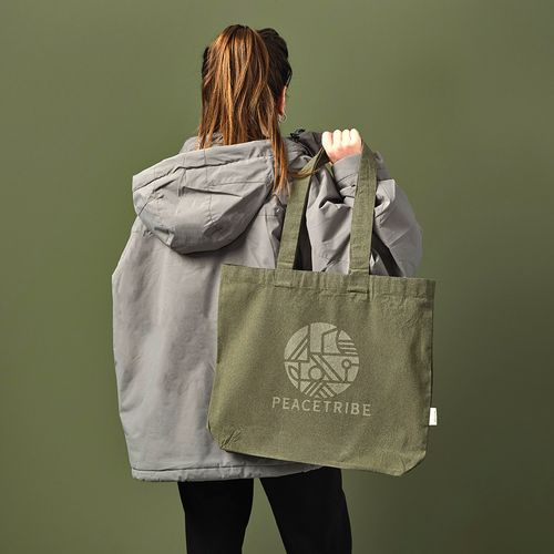 ejército verde Bolsa de compra Blanc; rCotton de 220 gsm. Asas de 65 cm y fuelle