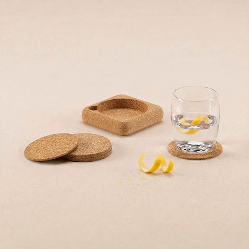 natural Klein posavasos de corcho. Set de 6 con organizador. Fabricado en Portugal.