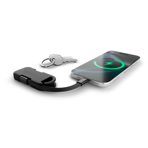 black Llavero 2 en 1 Evergreen Go con powerbank. rTPE. Indicador LED