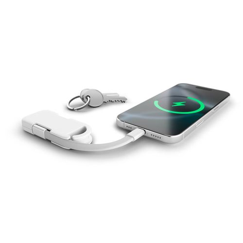 white Llavero 2 en 1 Evergreen Go con powerbank. rTPE. Indicador LED