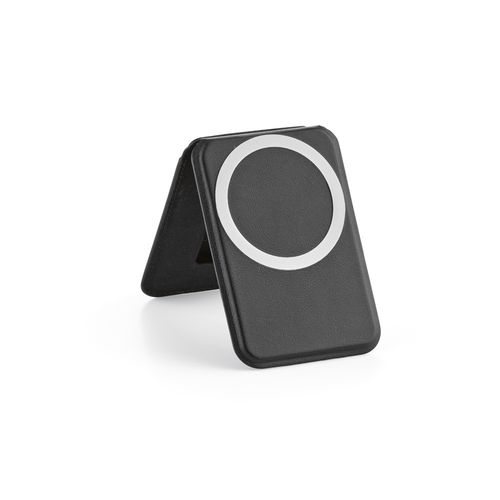 black Portatarjeta Hilbert con soporte para móvil 2 en 1. Cuero vegano