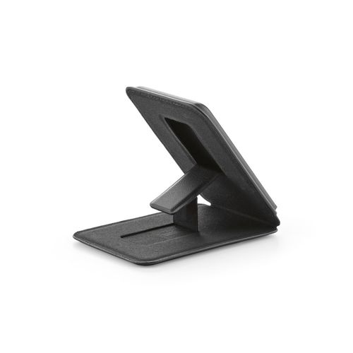 black Portatarjeta Hilbert con soporte para móvil 2 en 1. Cuero vegano