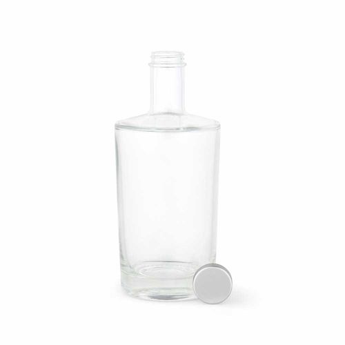 transparente Botella de vidrio Adige 750, 780 ml. Tapón plateado