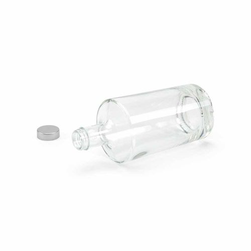 transparente Botella de vidrio Adige 750, 780 ml. Tapón plateado