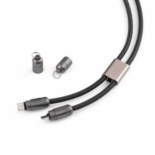 black Cable y correa para móvil 2 en 1 Marconi de rPET. USB-C a USB-C. Carga rápida de 60 W