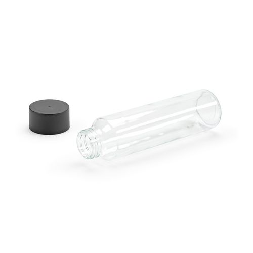 transparente Botella de vidrio Turia 500, 550 ml. Tapa negra