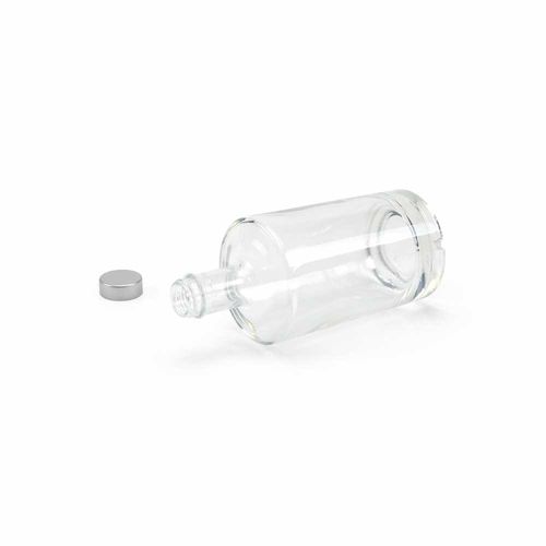 Botella de cristal Adige 500, 560 ml. Tapa plateada