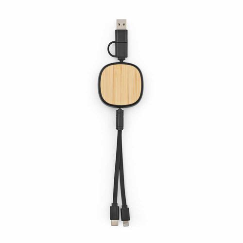 Cable Bohr 3 en 1 de rABS y bambú. Retráctil de 1 m. 10 W