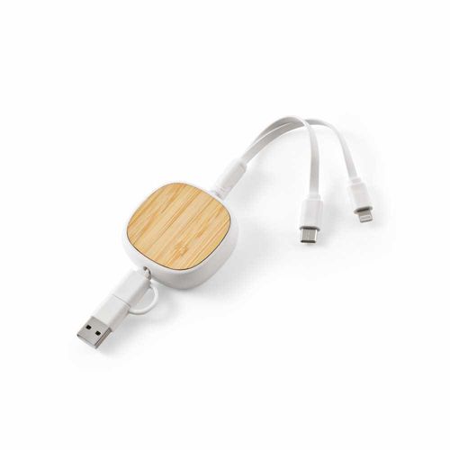 Cable Bohr 3 en 1 de rABS y bambú. Retráctil de 1 m. 10 W