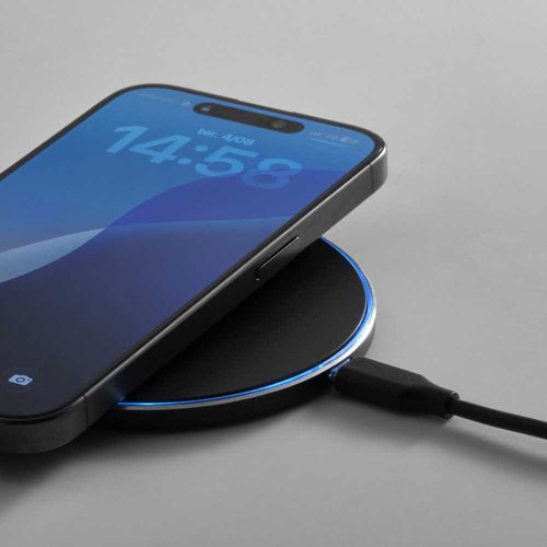 black Cargador inalámbrico Meitner de aluminio. 15 W. Puerto USB-C