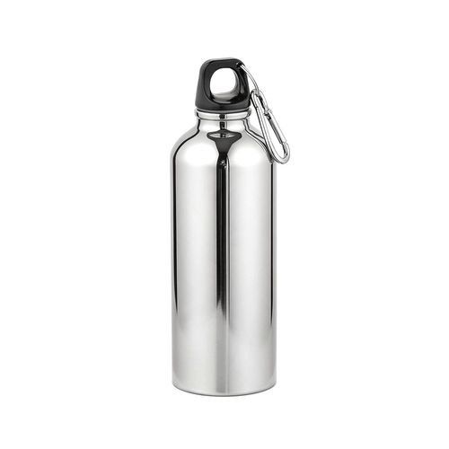 plateado Botella Drava rSS de 530ml. De pared simple y a prueba de fugas. Mosquetón en la tapa