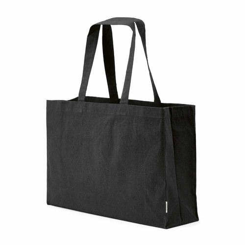 black Bolsa de la compra Makalu de algodón reciclado. 280 g/m². Asas de 65 cm