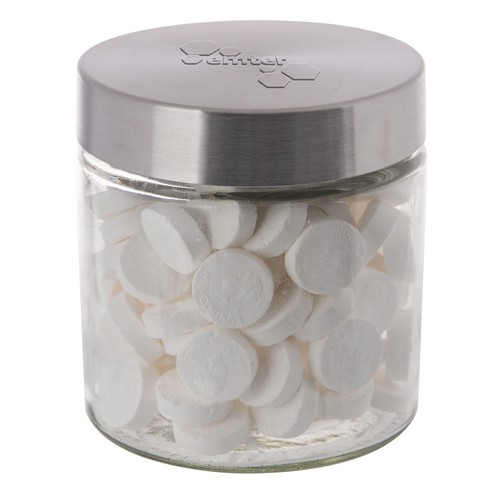Glazen pot 0,9 liter met embossing, gevuld met snoep