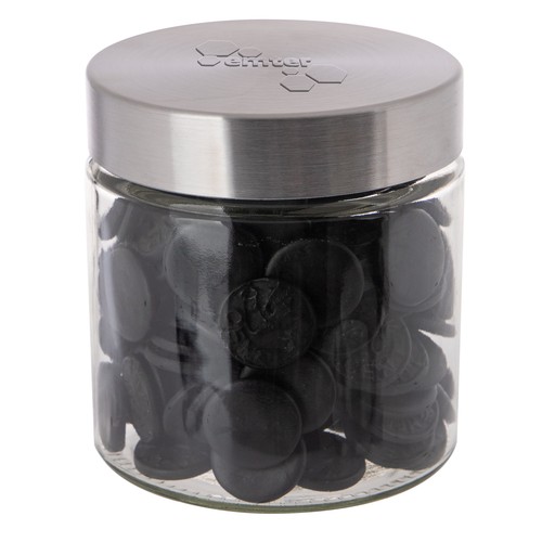 Glazen pot 0,9 liter met embossing, gevuld met snoep