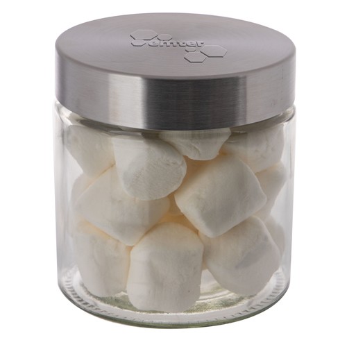 Glazen pot 0,9 liter met embossing, gevuld met snoep