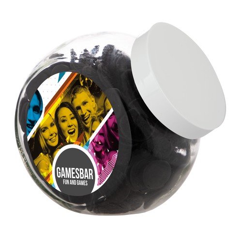 Glazen pot 2 liter, gevuld met snoep