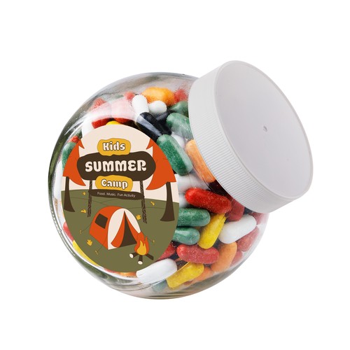 Medium glazen pot, gevuld met snoep