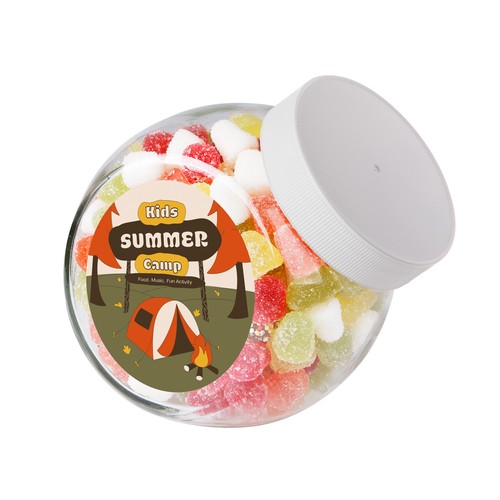 Medium glazen pot, gevuld met snoep