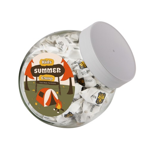 Medium glazen pot, gevuld met snoep